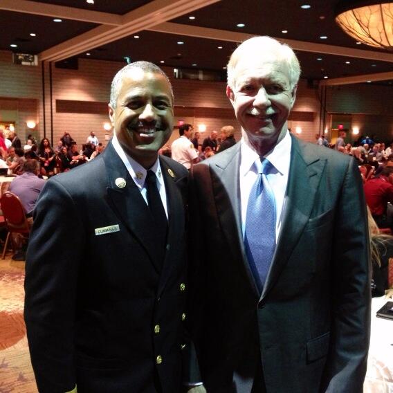 LAFD Chief Brian Cummings with Capt. Chesley B. "Sully" Sullenberger, who who landed US Airways flight 1549 on the Hudson River in 2009, at the 2013 National Homeland Security Conference on Tuesday, June 4. (credit: Twitter/@LAFDFIRECHIEF)