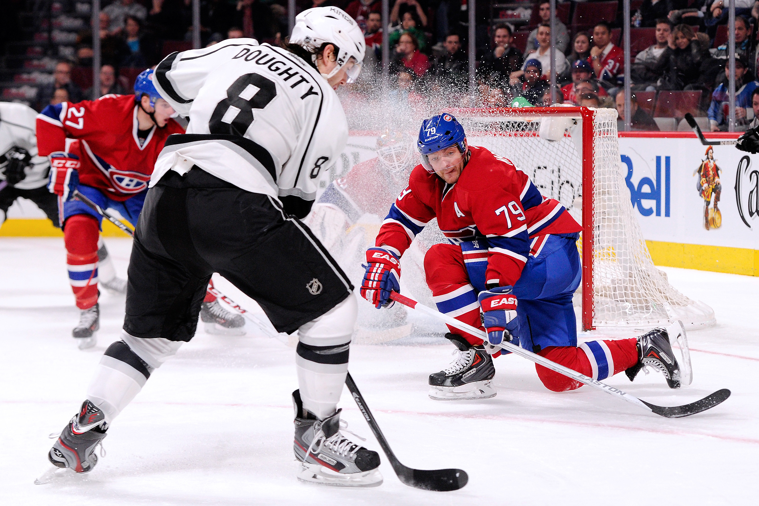 Andrei Markov #79 of the Montreal Canadiens gets down to block a shot by Drew Doughty #8 of the Los Angeles Kings during the NHL game at the Bell Centre on December 10, 2013 in Montreal, Quebec, Canada. The Kings defeated the Canadiens 6-0. (credit: Richard Wolowicz/Getty Images)