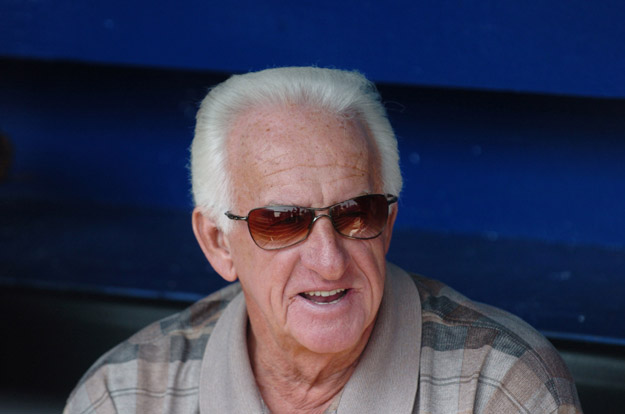 Sportscaster Bob Uecker with the  Milwaukee Brewers before play  against the New York Mets  April 15, 2006 at Shea Stadium.   The Brewers defeated the Mets 8 - 2. 