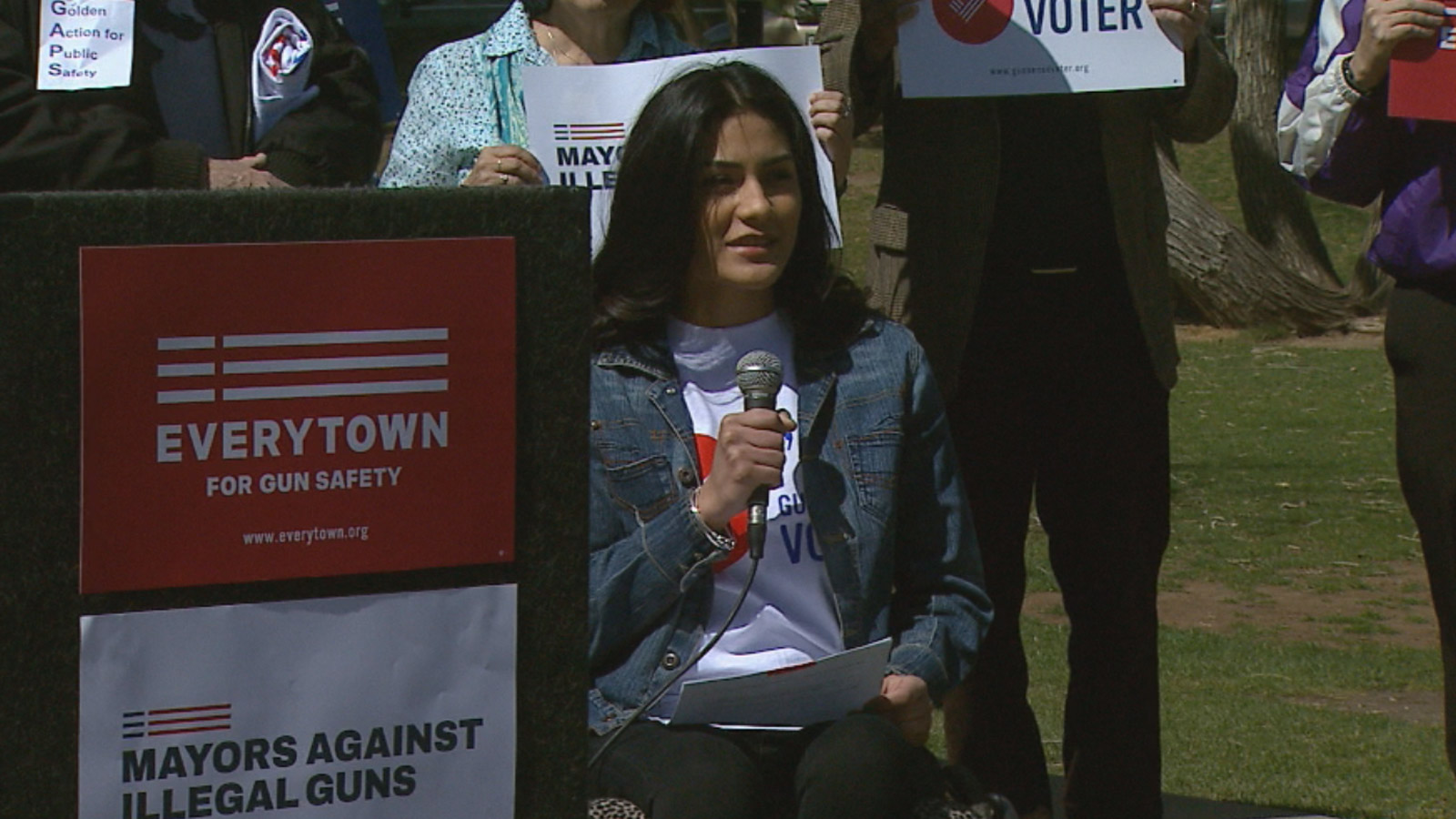 Gun violence victim Karina Vargas speaks at the Everytown for Gun Safety rally in Golden (credit: CBS)