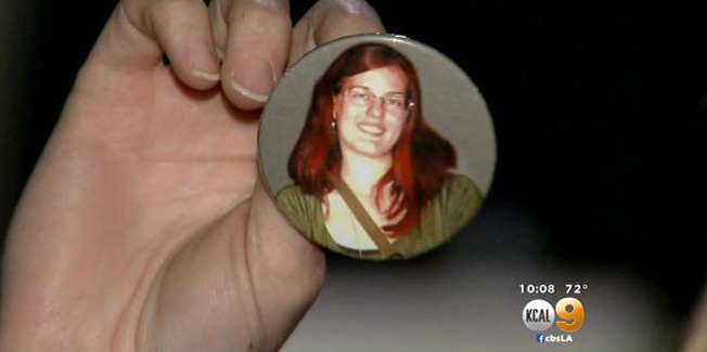 Buttons with Sahray Barber's likeness were passed out at a tearful vigil for her Friday evening. (credit: CBS)