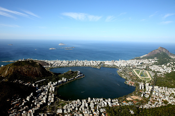 Aerial view of Lagoa Rodrigo de Freitas with nearly one year to go to the Rio 2016 Olympic Games on July 21, 2015 in Rio de Janeiro, Brazil. Lagoa will host the rowing and canoe sprint competitions in the Rio 2016 Games. (Photo by Matthew Stockman/Getty Images)