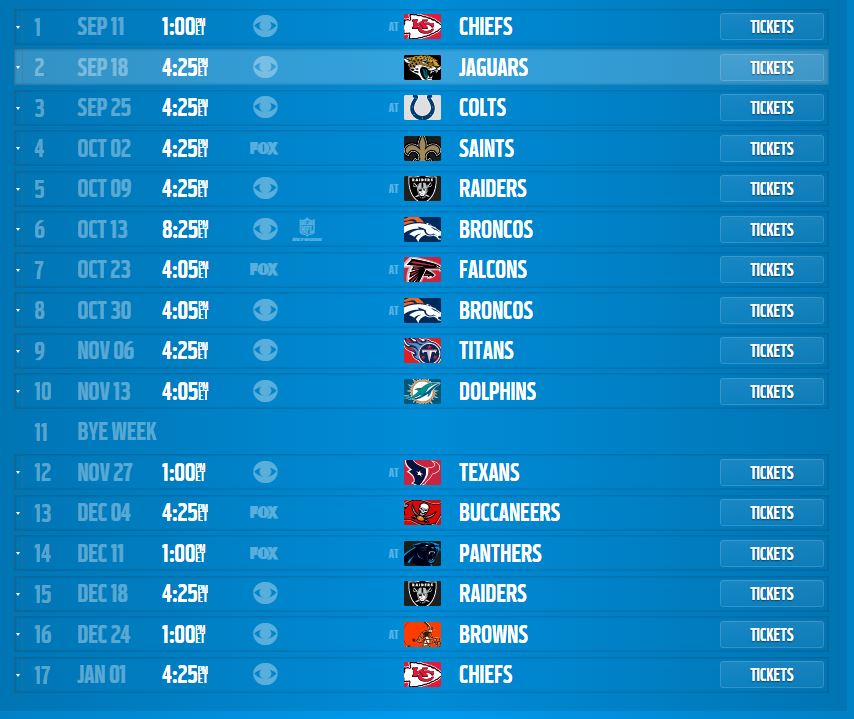 Chargers Schedule