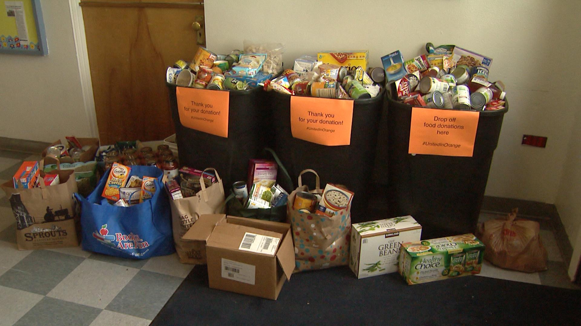 Items collected during the United in Orange Food Drive in 2014 (credit: CBS)