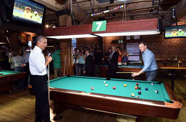 President Barack Obama played Gov. John Hickenlooper in pool at the Wynkoop Brewing Company in July 2014.