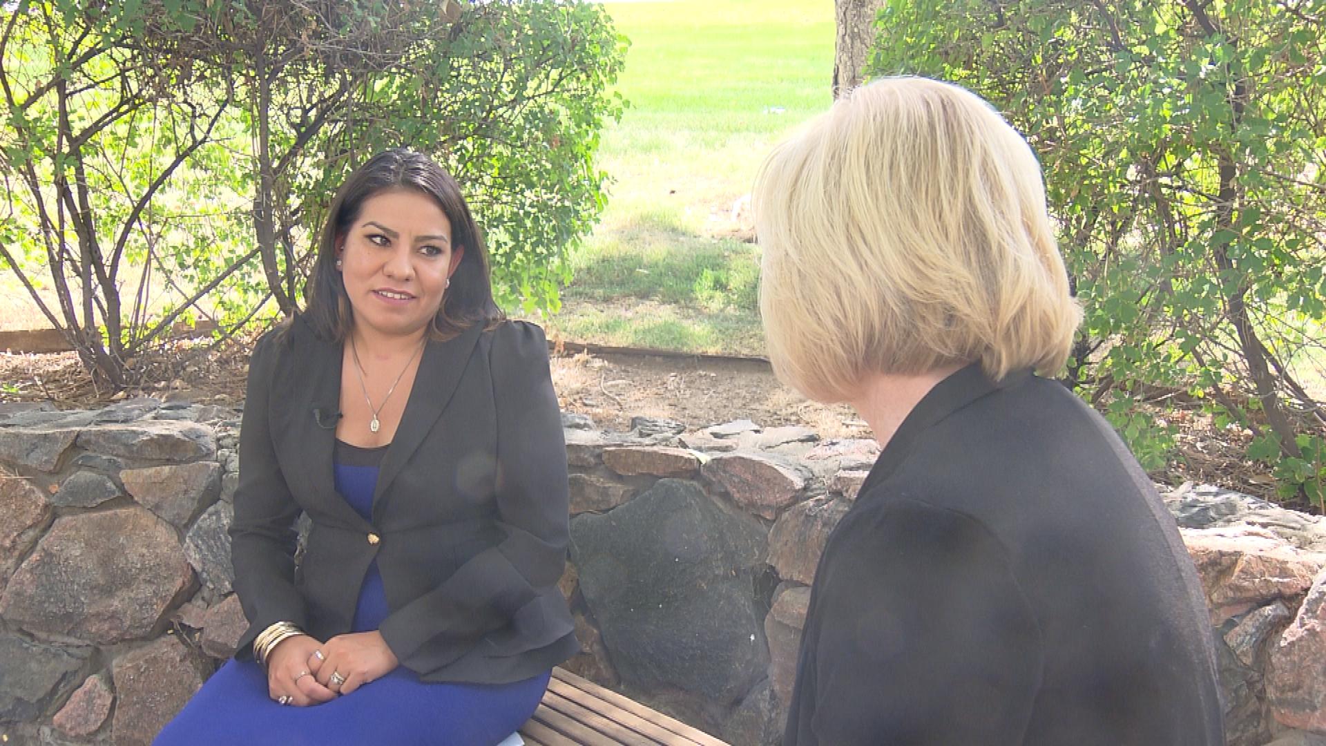 Marycela Calderon is interviewed by CBS4's Kathy Walsh (credit: CBS)