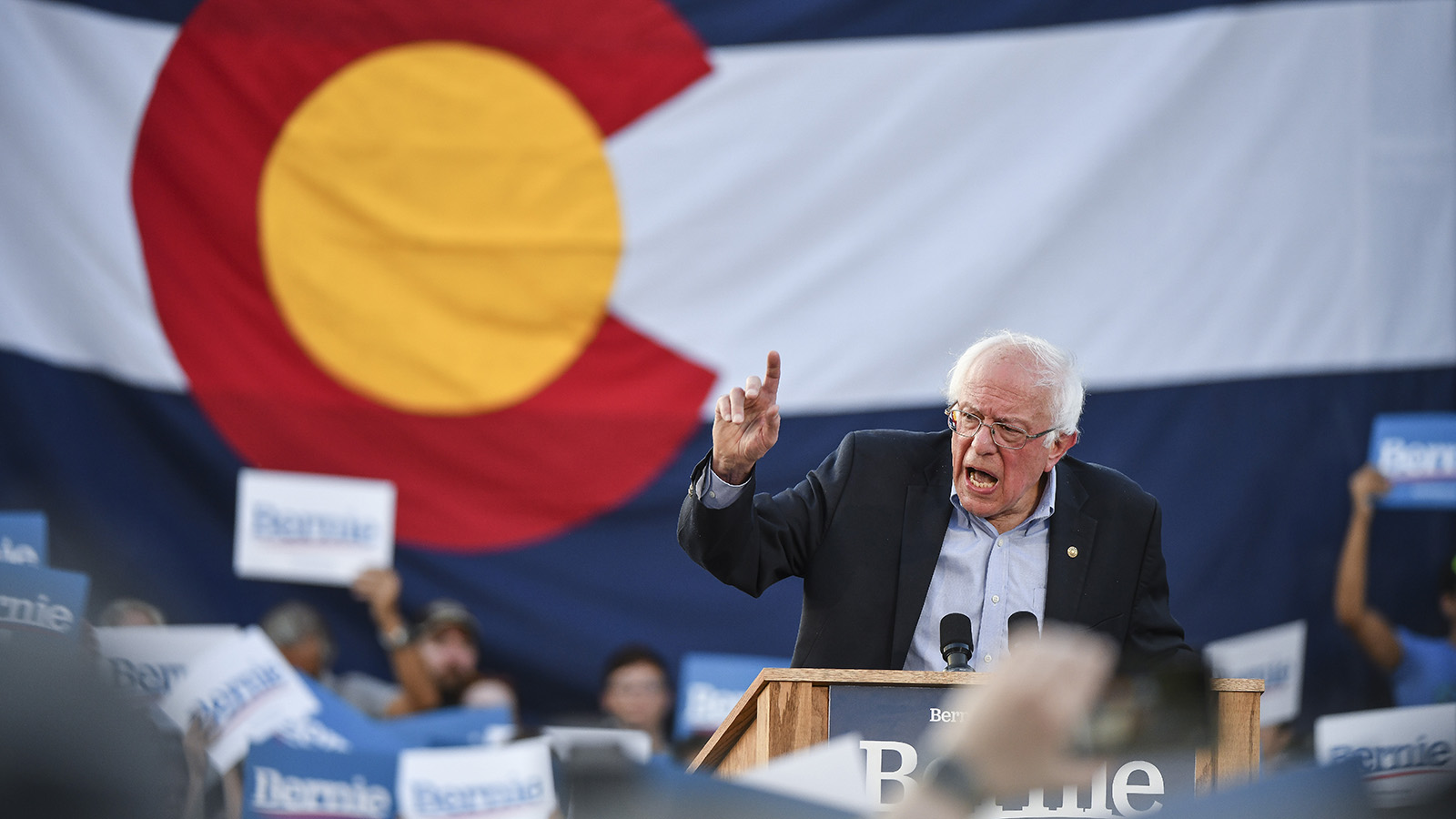 Democratic presidential candidate Sen. Bernie Sanders speaks to supporters at a rally at Civic Center Park on September 9, 2019 in Denver.