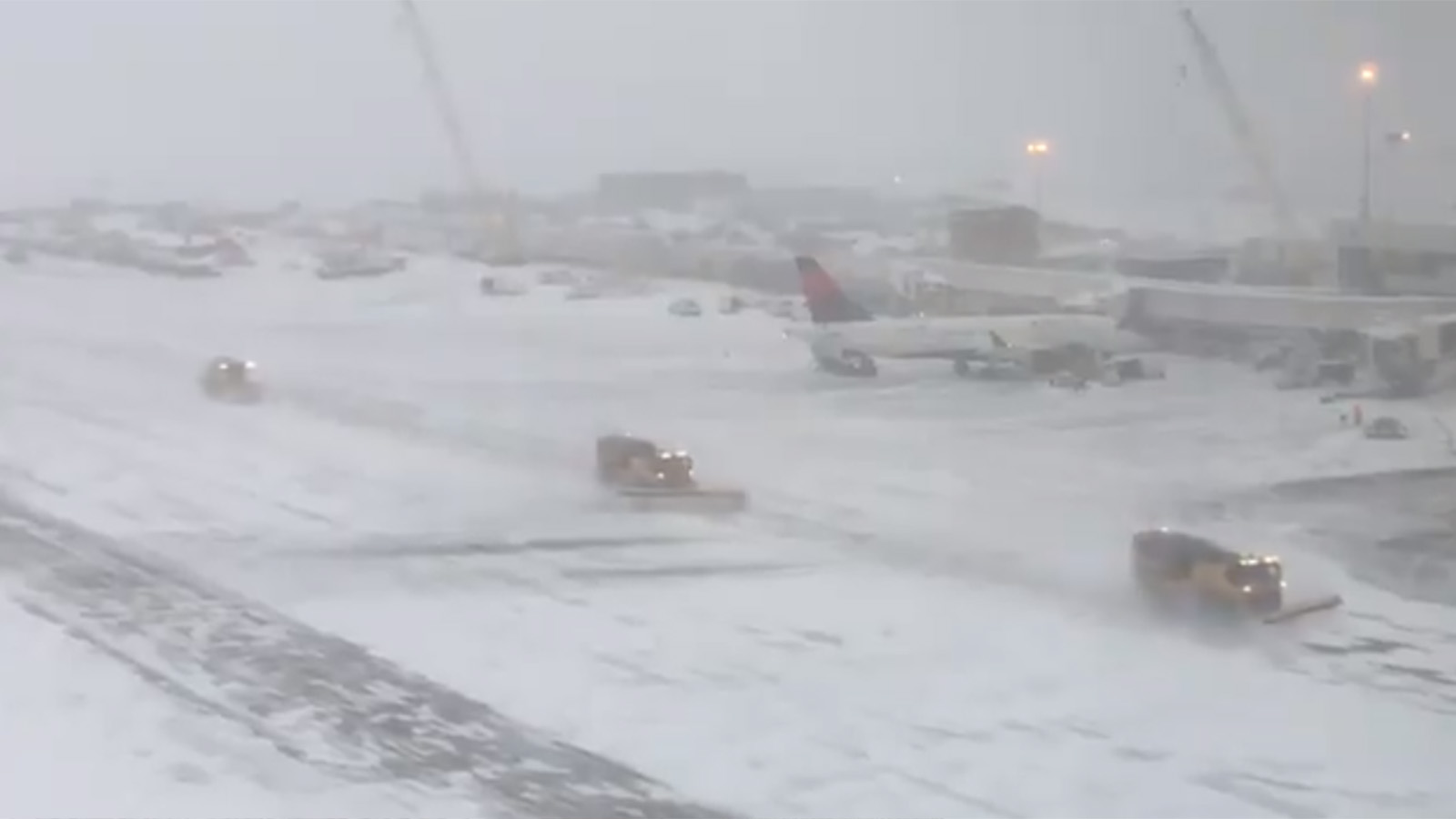Snow clearing operations at Denver International Airport on Tuesday morning