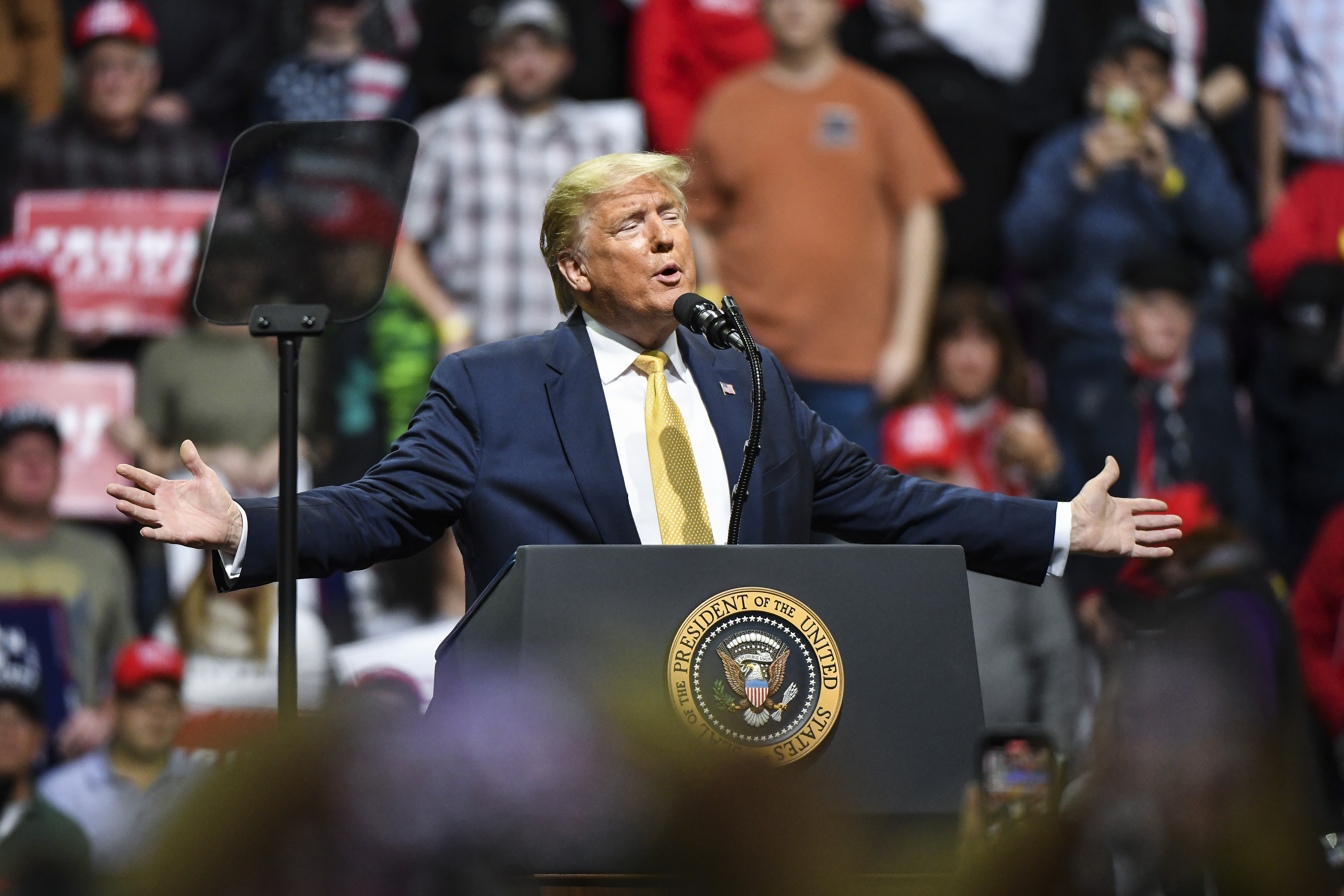 President Donald Trump speaks to supporters during a Keep America Great rally on February 20, 2020 in Colorado Springs, Colorado. Vice President Mike Pence and Sen. Cory Gardner, a first-term Republican up for reelection this year, joined Trump at the rally.