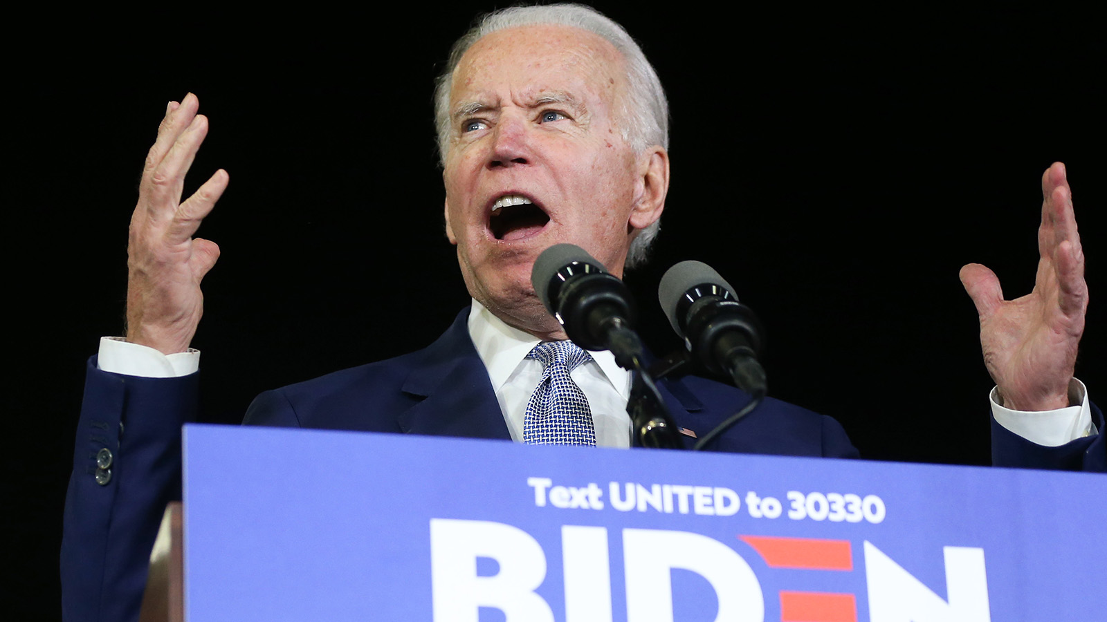 Democratic presidential candidate former Vice President Joe Biden speaks at a Super Tuesday campaign event at Baldwin Hills Recreation Center on March 3, 2020 in Los Angeles.