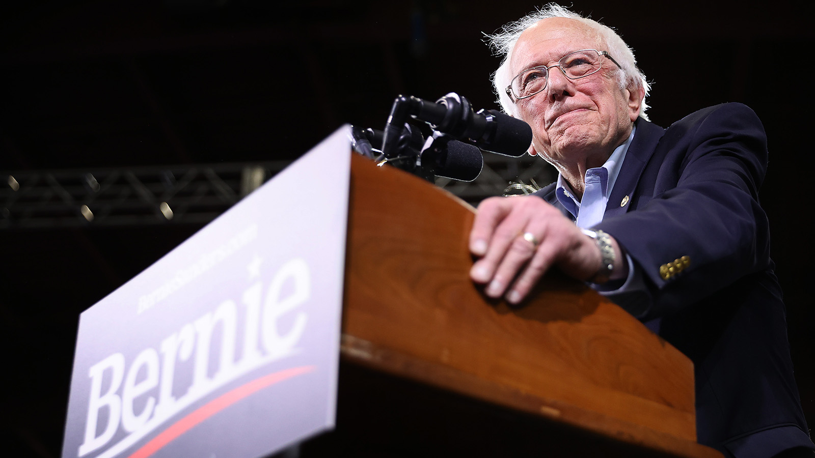 Democratic presidential candidate Sen. Bernie Sanders addresses a rally with at the Champlain Valley Expo March 3, 2020 in Essex Junction, Vermont.