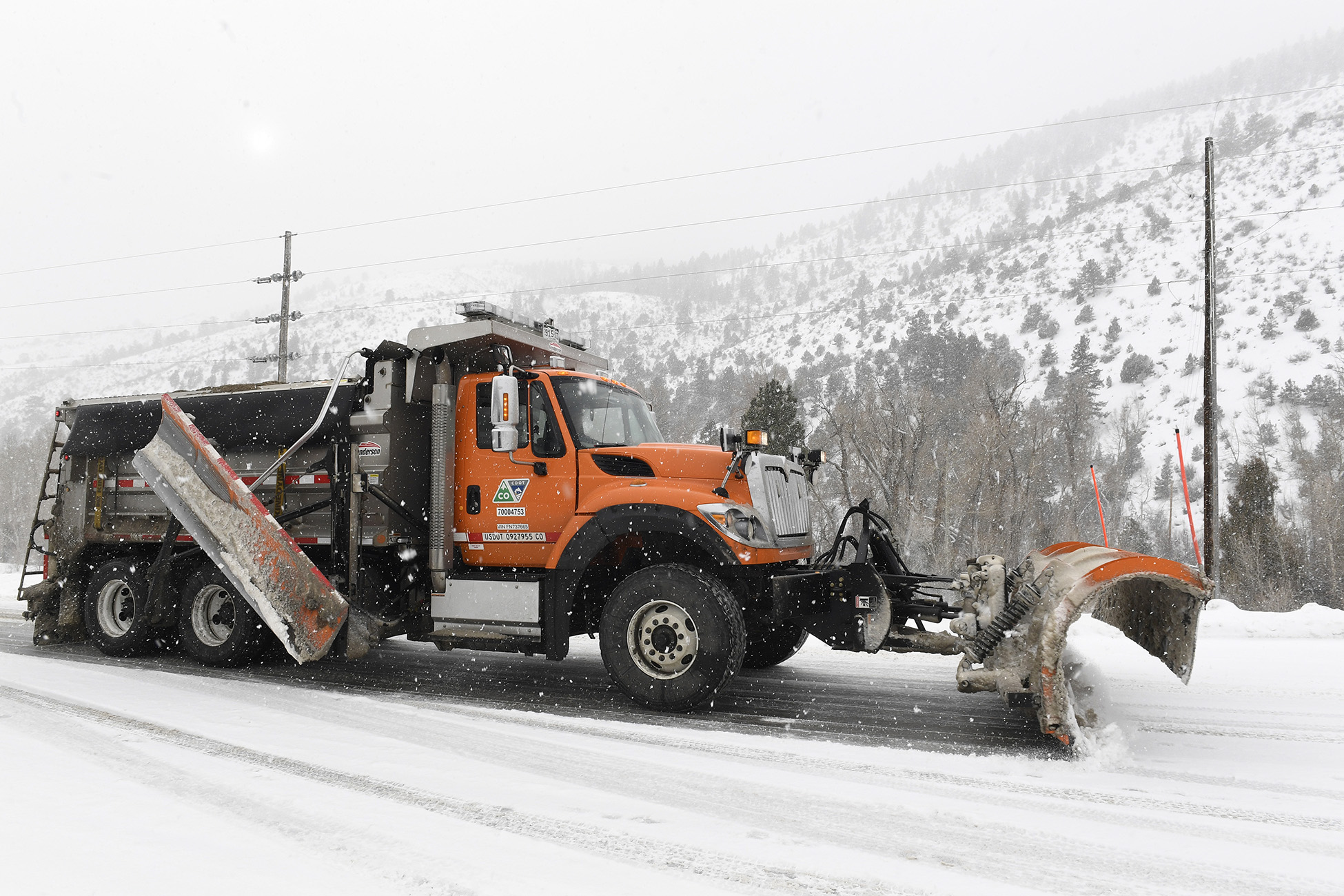A CDOT snow plow drives towards Monarch Pass on January 10, 2017.