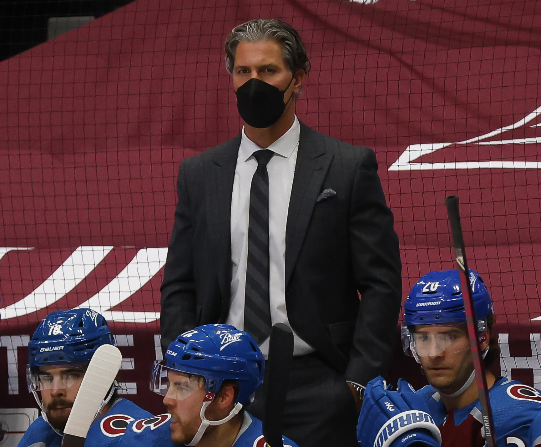 Head coach Jared Bednar of the Colorado Avalanche at Ball Arena on May 17, 2021. 