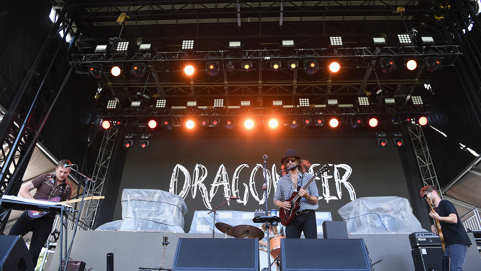Cole Rudy, Eric Halborg, and Casey Sidwell of Dragondeer perform on the Paper Stage during day 3 of Grandoozy on September 16, 2018 in Denver.