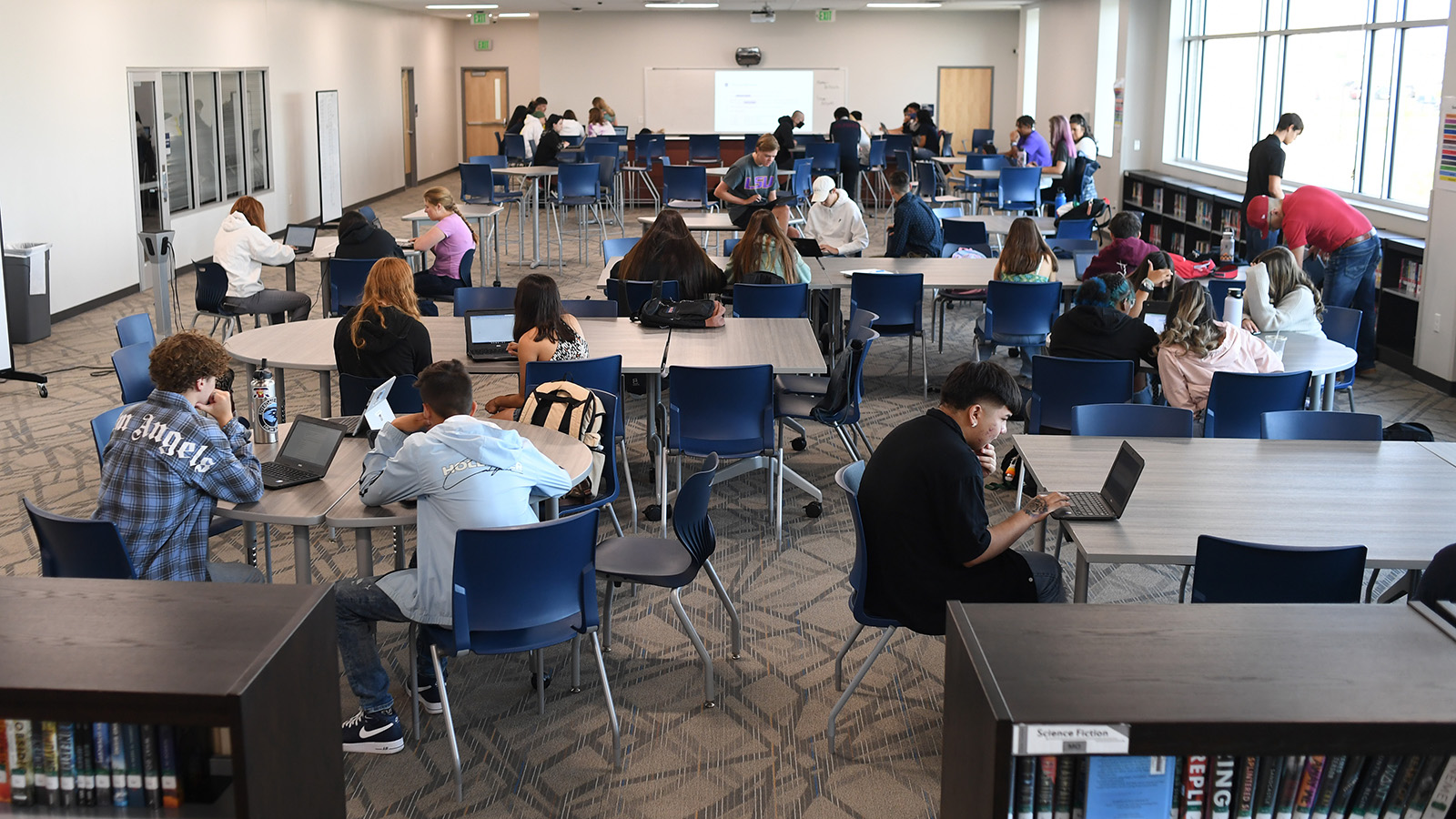 Student work during advisory period at Riverdale Ridge High School on Aug. 12, 2021 in Thornton.