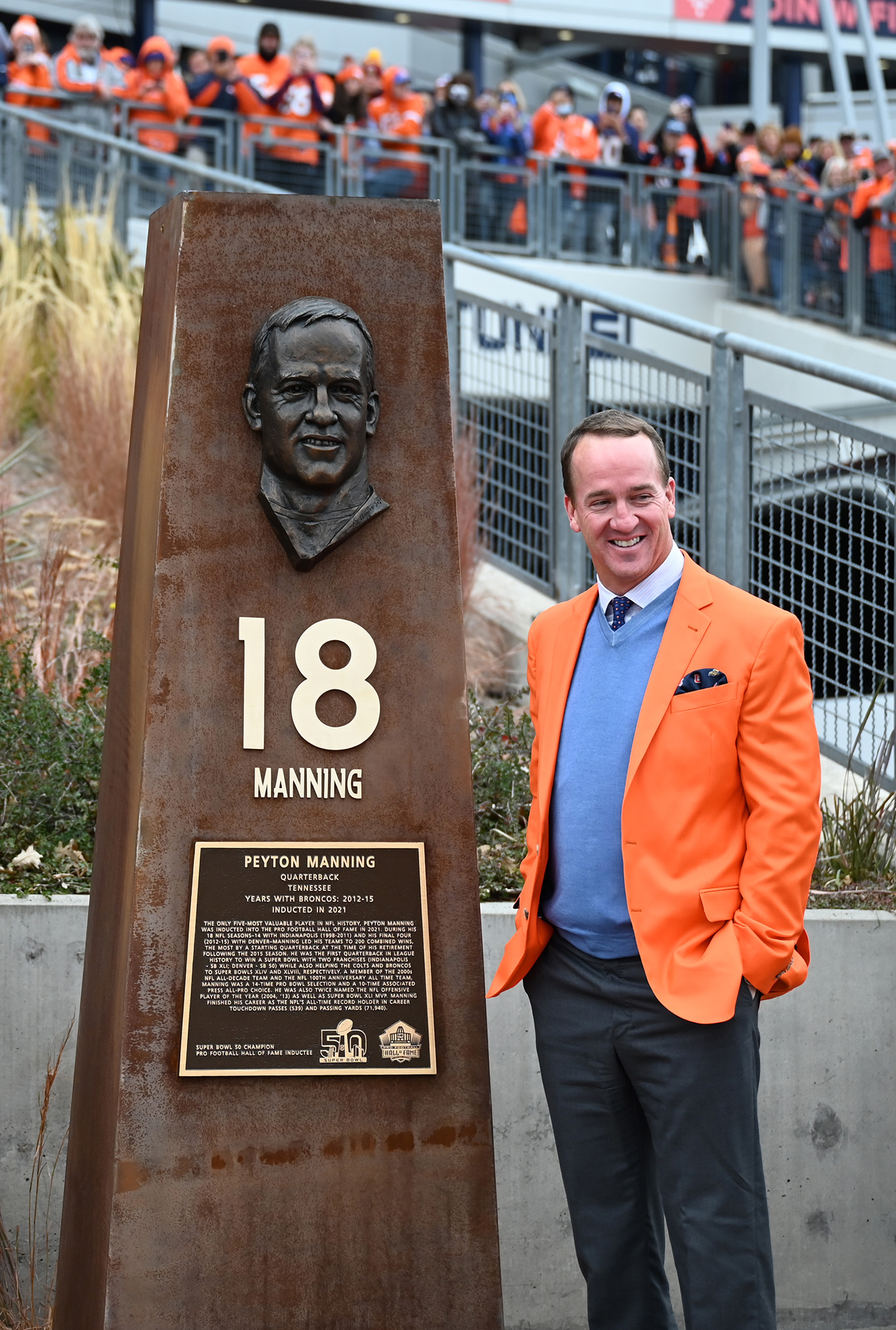 Peyton Manning is inducted into the Broncos Ring of Fame on October 31, 2021.