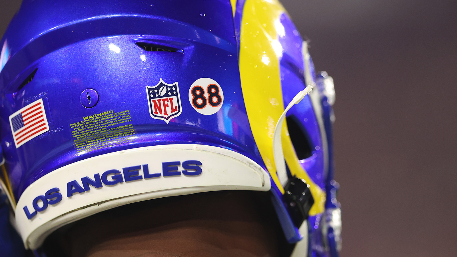 Von Miller of the Los Angeles Rams has the number 88 placed on his helmet in honor of Denver Broncos player Demaryius Thomas during a game against the Arizona Cardinals at State Farm Stadium on Dec. 13, 2021.