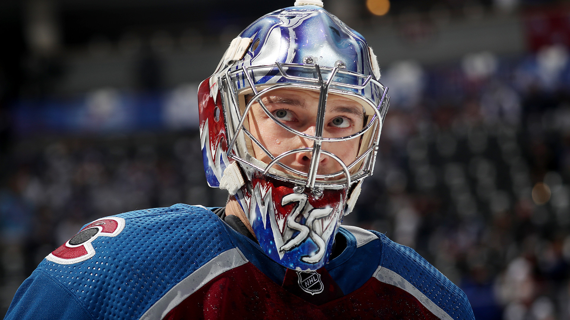 Goaltender Darcy Kuemper of the Colorado Avalanche looks on prior to Game One of the First Round of the 2022 Stanley Cup Playoffs against the Nashville Predators at Ball Arena on May 3, 2022.